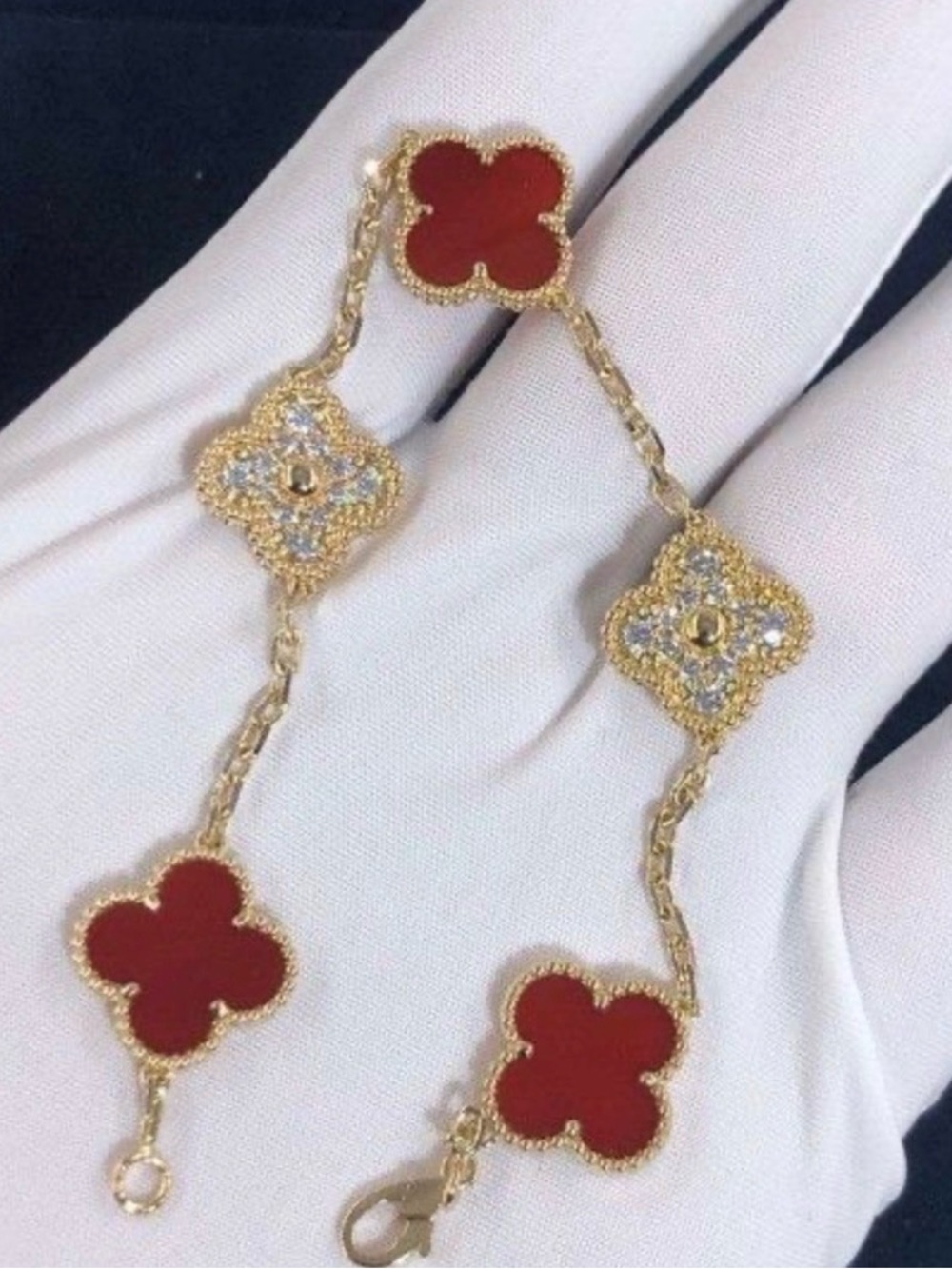Four flower Gold and Red Floral Bracelet - Picture 3 of 3